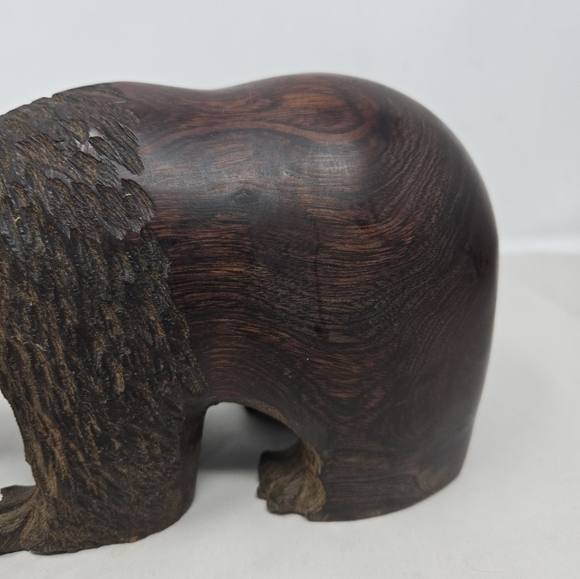Wood Wilderness Carved Bear Catching A Fish In Mouth  Rich Brown Color Heavy - Picture 3 of 14